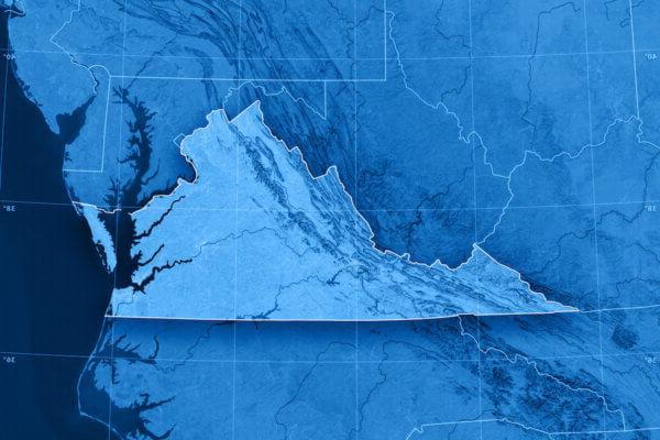 弗吉尼亚州的地图图像被染成蓝色